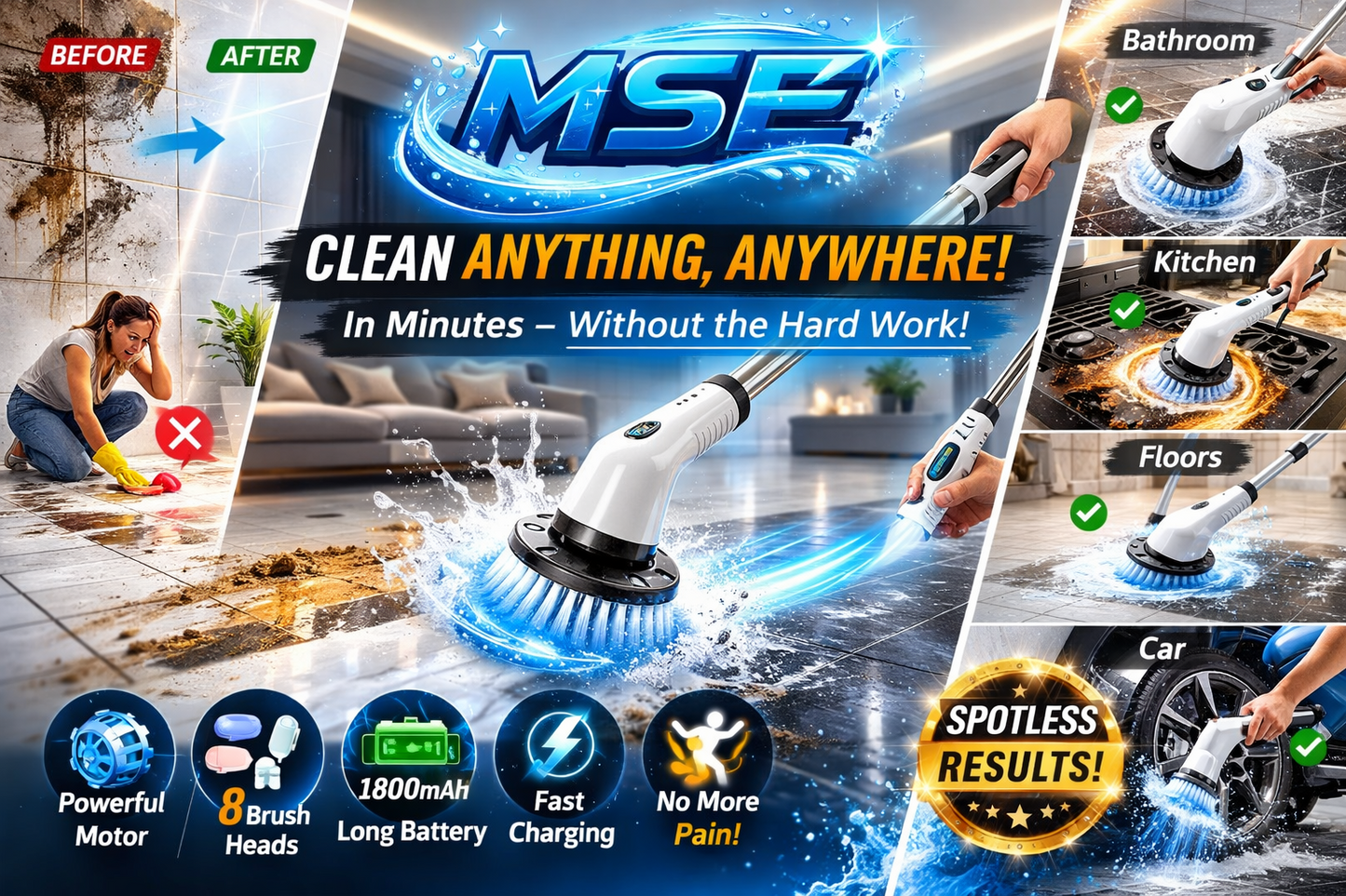 PowerScrub Pro™ – 8 in 1 Electric Cleaning Brush