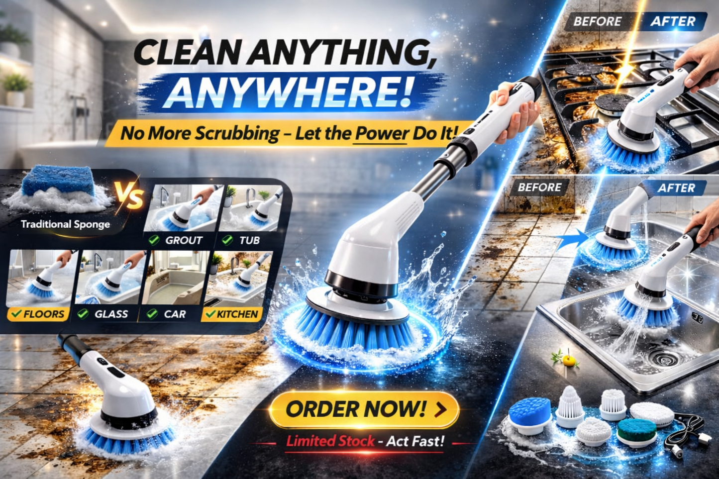 PowerScrub Pro™ – 8 in 1 Electric Cleaning Brush