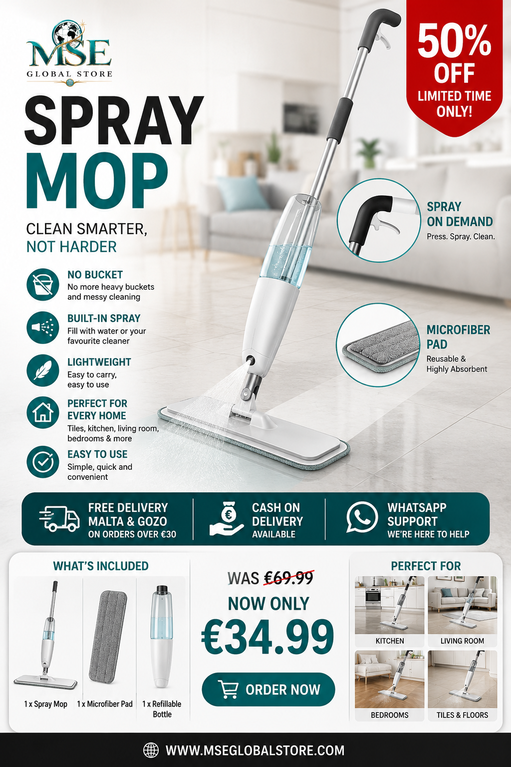 Aurora Spray Mop bundle with microfiber pads